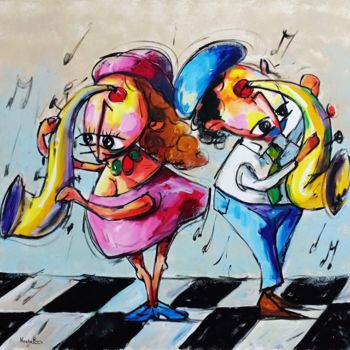 「Couple Saxo」というタイトルの絵画 Nouhaila Benbellaによって, オリジナルのアートワーク, アクリル