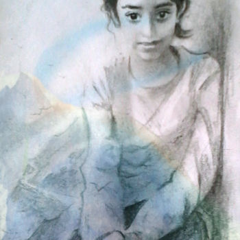 Drawing titled "fille syrienne" by Marina Ait Si Mamar, Original Artwork, Pencil