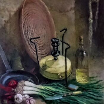 Painting titled "Nature morte avec a…" by Noureddine Takouachet, Original Artwork, Oil