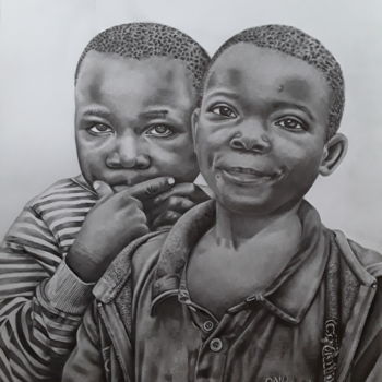 Drawing titled "Fraternité" by Nourou Dine Ichola, Original Artwork, Pencil