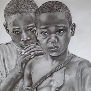 Рисунок под названием "Enfants 07" - Nourou Dine Ichola, Подлинное произведение искусства, Карандаш