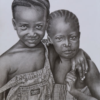 Drawing titled "Enfants 10" by Nourou Dine Ichola, Original Artwork, Pencil