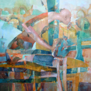 Schilderij getiteld "l'homme à la fenêtre" door Laurence Nouzillat, Origineel Kunstwerk, Olie Gemonteerd op Frame voor houte…
