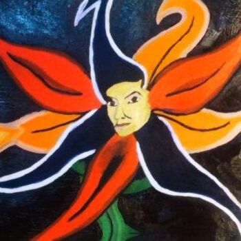 Painting titled "Face in the Flower" by Nova B, Original Artwork, Oil