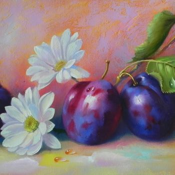 Schilderij getiteld ""Flowers and plums"" door Novikovartfamily, Origineel Kunstwerk, Olie