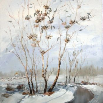 Painting titled "Return of rooks" by Tatyana Zorina, Original Artwork, Oil