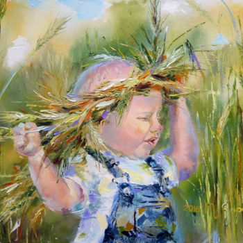 Painting titled "Wheat wreath" by Tatyana Zorina, Original Artwork, Oil