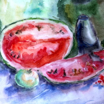 Painting titled "Charity. Watermelon" by Tatyana Zorina, Original Artwork, Watercolor