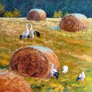Peinture intitulée "Storks. Elena Zorina" par Tatyana Zorina, Œuvre d'art originale, Huile