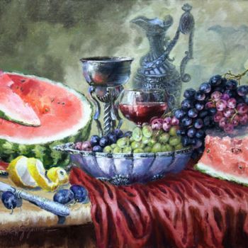 Pittura intitolato "Still life with plu…" da Tatyana Zorina, Opera d'arte originale, Olio