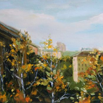 Painting titled "Autumn in our yard" by Tatyana Zorina, Original Artwork, Oil