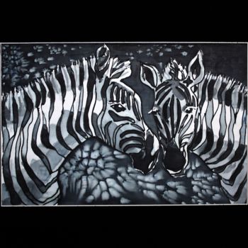 Painting titled "Zebras" by Tatyana Zorina, Original Artwork, Ink