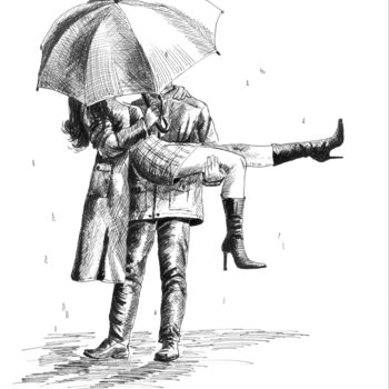 Drawing titled "Under the umbrella" by Tatyana Zorina, Original Artwork, Ink