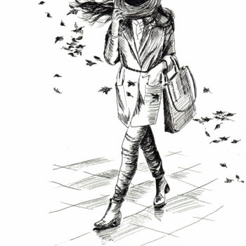 Рисунок под названием "Wind" - Tatyana Zorina, Подлинное произведение искусства, Чернила