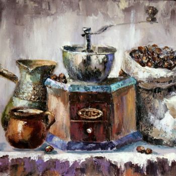 Painting titled "Coffee still life" by Tatyana Zorina, Original Artwork, Oil