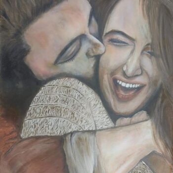 Painting titled "Indian couple" by Nilanga Ranasinghe, Original Artwork, Oil Mounted on Other rigid panel