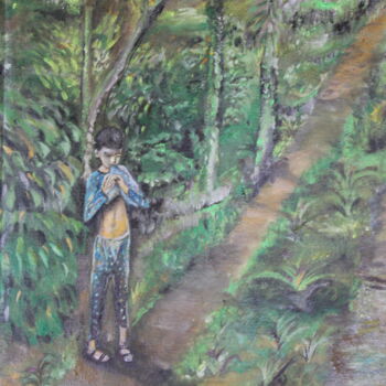 Malerei mit dem Titel "Child in wild" von Nilanga Ranasinghe, Original-Kunstwerk, Öl