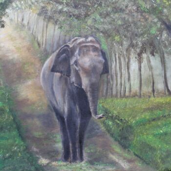 Painting titled "Wild elephant" by Nilanga Ranasinghe, Original Artwork, Oil