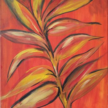 Peinture intitulée "orange leaves" par Nilanga Ranasinghe, Œuvre d'art originale, Acrylique