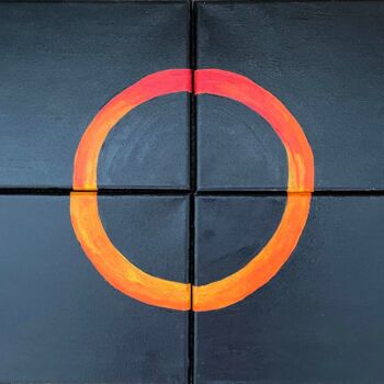 Painting titled "Ring of Fire" by Nancy Riedell, Original Artwork, Acrylic Mounted on Wood Stretcher frame