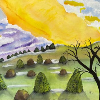 Painting titled "Sunrise After Chris…" by Nancy Riedell, Original Artwork, Watercolor