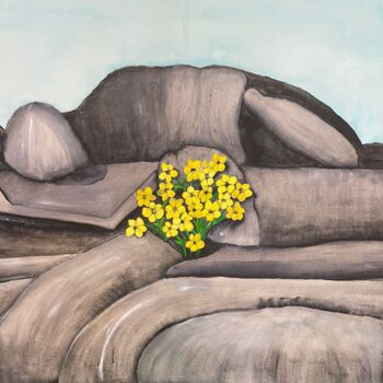 Ζωγραφική με τίτλο "Birnham Rocks and Y…" από Nancy Riedell, Αυθεντικά έργα τέχνης, Ακουαρέλα