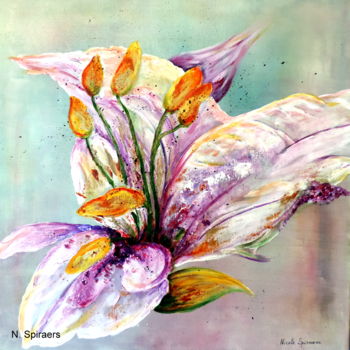 Painting titled "Promesse de fleur..…" by Nicole Spiraers, Original Artwork, Acrylic Mounted on Wood Stretcher frame