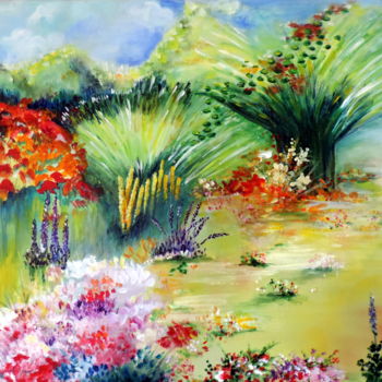 Картина под названием "Mes jardins en déli…" - Nicole Spiraers, Подлинное произведение искусства, Акрил Установлен на Деревя…