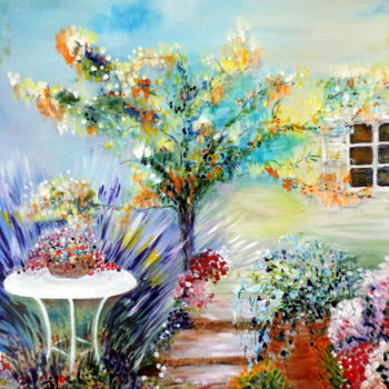 绘画 标题为“Mes jardins en déli…” 由Nicole Spiraers, 原创艺术品, 丙烯 安装在木质担架架上