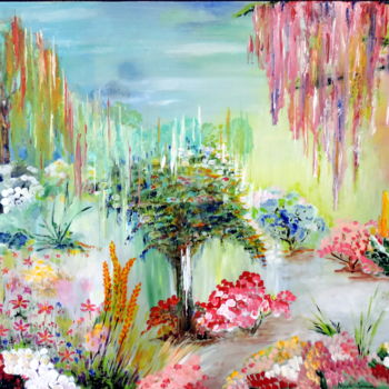 Pittura intitolato "Mes jardins en déli…" da Nicole Spiraers, Opera d'arte originale, Acrilico Montato su Telaio per barella…
