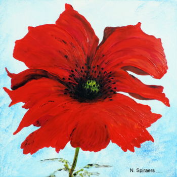 Painting titled "Coquelicot 5" by Nicole Spiraers, Original Artwork, Acrylic Mounted on Wood Stretcher frame