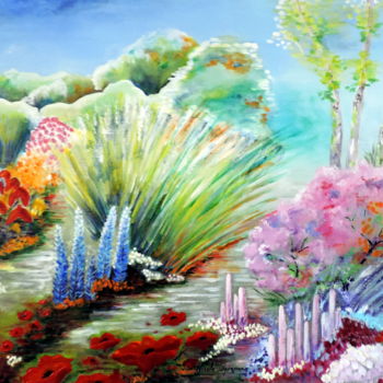 Painting titled "Mes jardins en déli…" by Nicole Spiraers, Original Artwork, Acrylic Mounted on Wood Stretcher frame