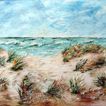 Painting titled "Avec la Mer du Nord…" by Nicole Spiraers, Original Artwork, Acrylic Mounted on Wood Stretcher frame