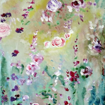Painting titled "Dans mon jardin d'h…" by Nicole Spiraers, Original Artwork, Acrylic Mounted on Wood Stretcher frame