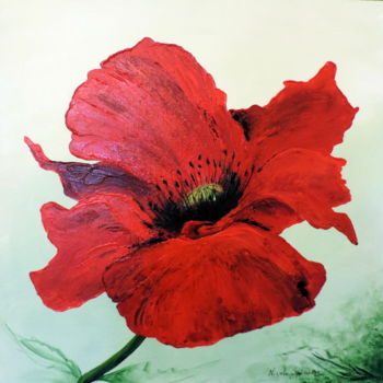 Painting titled "Coquelicot...  3" by Nicole Spiraers, Original Artwork, Acrylic Mounted on Wood Stretcher frame