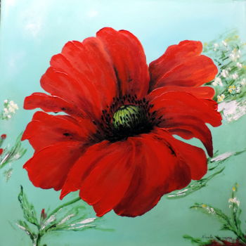Painting titled "Coquelicot...  7" by Nicole Spiraers, Original Artwork, Acrylic Mounted on Wood Stretcher frame