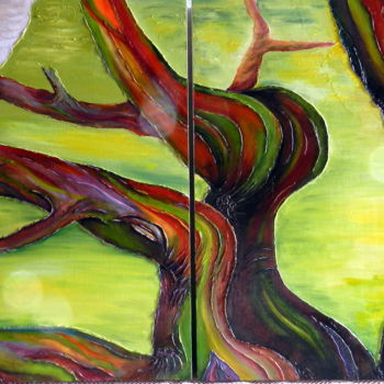 Malerei mit dem Titel "Tronc d'eucalyptus…" von Nicole Spiraers, Original-Kunstwerk, Acryl