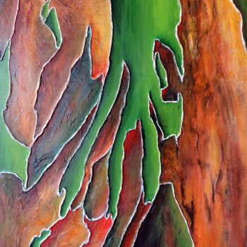 Schilderij getiteld "Ecorce d'eucalyptus…" door Nicole Spiraers, Origineel Kunstwerk, Acryl