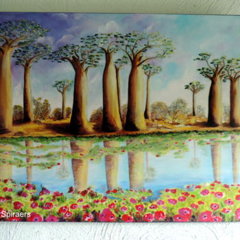 Painting titled "Le miroir des baoba…" by Nicole Spiraers, Original Artwork, Acrylic Mounted on Wood Stretcher frame
