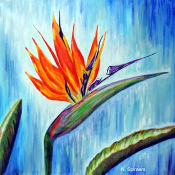 Painting titled "Strelitzia (oiseau…" by Nicole Spiraers, Original Artwork, Acrylic