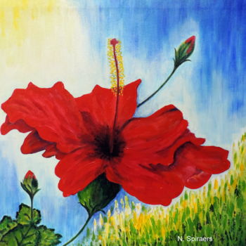 Painting titled "Hibiscus" by Nicole Spiraers, Original Artwork, Acrylic Mounted on Wood Stretcher frame