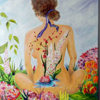 Painting titled "Flore dans son jard…" by Nicole Spiraers, Original Artwork, Acrylic