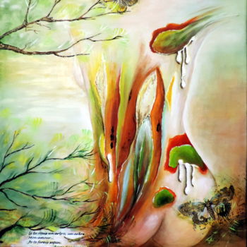 Картина под названием "Cyprès et Papillons…" - Nicole Spiraers, Подлинное произведение искусства, Акрил Установлен на Деревя…