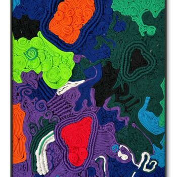 Textilkunst mit dem Titel "Colourful waves." von Ntokozo Buthelezi, Original-Kunstwerk, Schnur Kunst Auf Keilrahmen aus Holz…