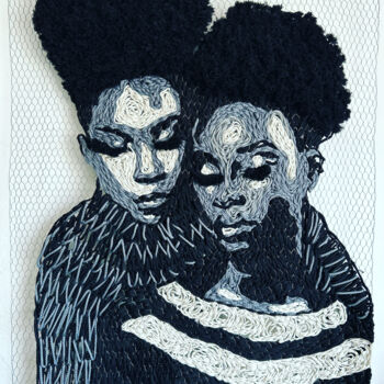 Textilkunst mit dem Titel "Sisterhood" von Ntokozo Buthelezi, Original-Kunstwerk, Textilfaser