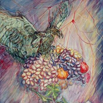 Painting titled "The grapes of wrath" by Roula Ntouli-Alexiou, Original Artwork, Oil
