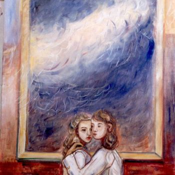 Painting titled "Window in the rain" by Roula Ntouli-Alexiou, Original Artwork, Oil