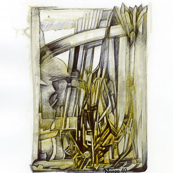 Zeichnungen mit dem Titel "Archi-teXture" von Nuage 40, Original-Kunstwerk, Kugelschreiber