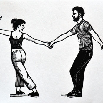 Gravures & estampes intitulée "Lindy hop I" par Nubia Ozzi, Œuvre d'art originale, Linogravures