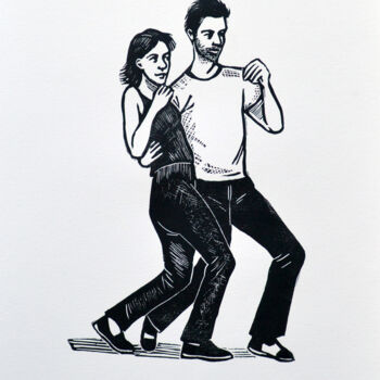 Gravures & estampes intitulée "Lindy hop III" par Nubia Ozzi, Œuvre d'art originale, Linogravures